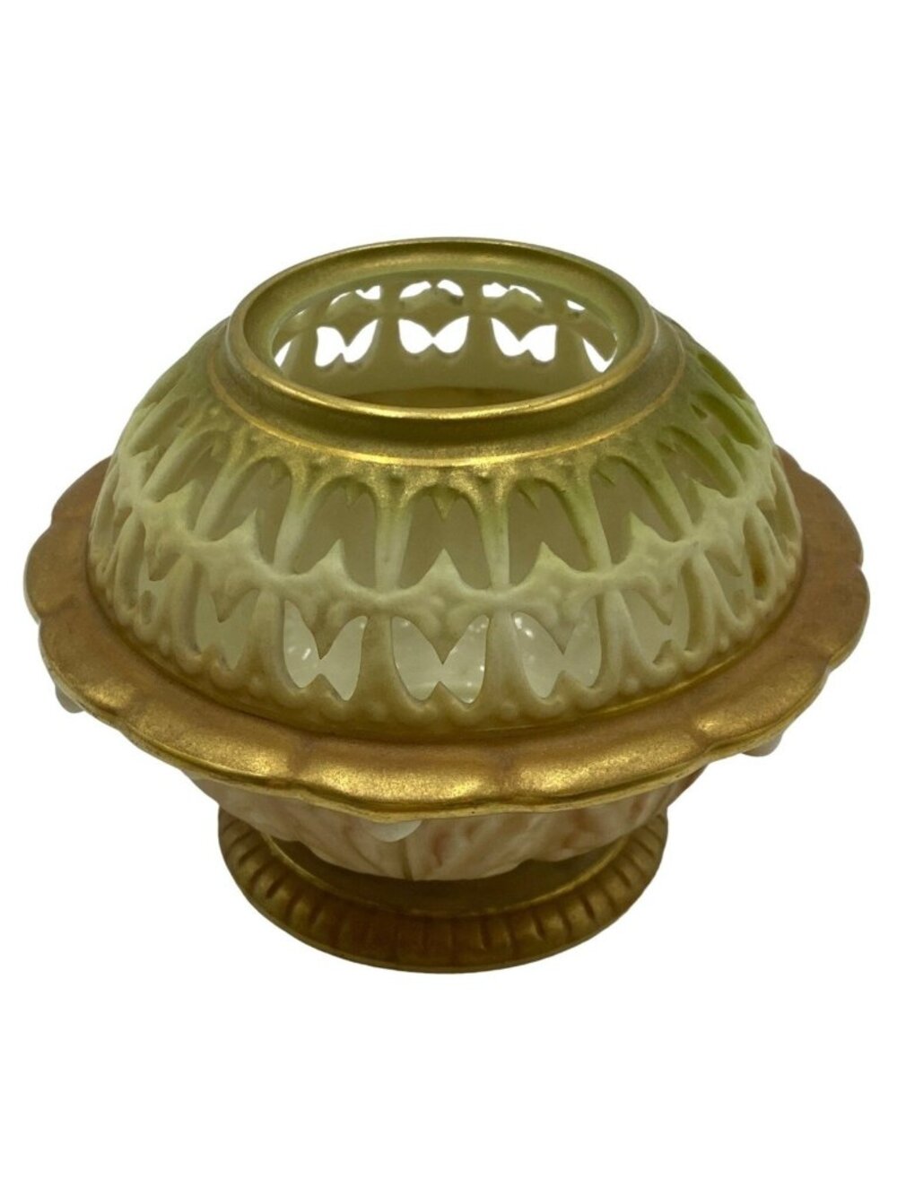 Royal Worcester England Porcelain Potpourri Bowl With Lid Gold